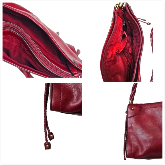 Relic Burgundy Soft Faux Leather Shoulder Bag Purse Braided Handle Gold Tassle - Picture 11 of 12
